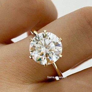 4CT Brilliant Cut Round Moissanite Solitaire Ring / 14K Solid Yellow Gold 6 Prong Proposal Ring / Lab Grown Diamond Wedding Ring For Her