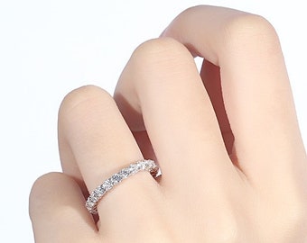 2.5MM Round Moissanite Women's Wedding Band /Full Eternity Diamond Band For Wife / 14K Solid White Gold Engagement Ring /Bridal Promise Gift