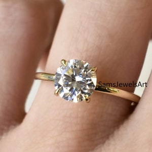 1.2CT Simple Round Cut Moissanite Ring / Beautiful 14K Yellow Gold Solitaire Engagement Ring / 7.2MM Lab Grown Diamond Wedding Ring For Her