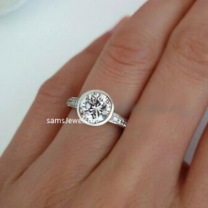 1.50CT IGI Certified Lab Grown Diamond Ring , 14K Solid White Gold Wedding Ring , Bezel Setting Bridal Ring , Proposal Ring For Her