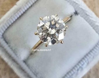 Brilliant Cut Round Moissanite Wedding Ring , 6 Prong classic Engagement Ring For Her , 14K Solid Gold Round Diamond Ring , Solitaire Rings
