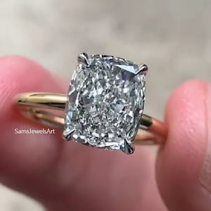 2.50 CT Elongated Cushion Cut Moissanite Solitaire Engagement Ring / 14K Two Tone Gold Ring Anniversary Gift/ Simulated Diamond Wedding Ring