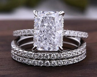 3.50CT Radiant Cut Moissanite 14K Solid White Gold Ring Set /Fine Quality Brilliant Engagement Ring/ Moissanite Bridal Set/ Anniversary Gift