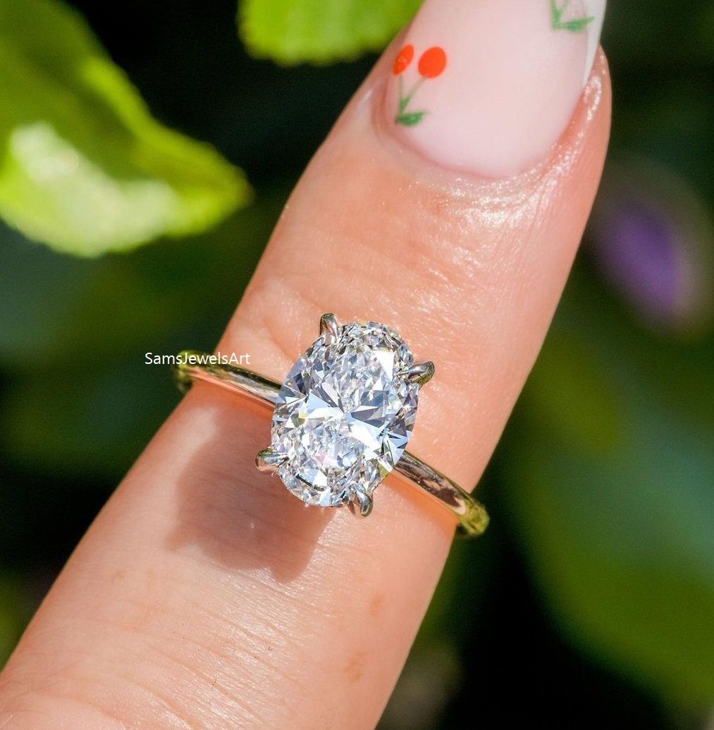 2.00CT Classic Oval Cut Wedding Ring / 14K Solid White Gold Etsy