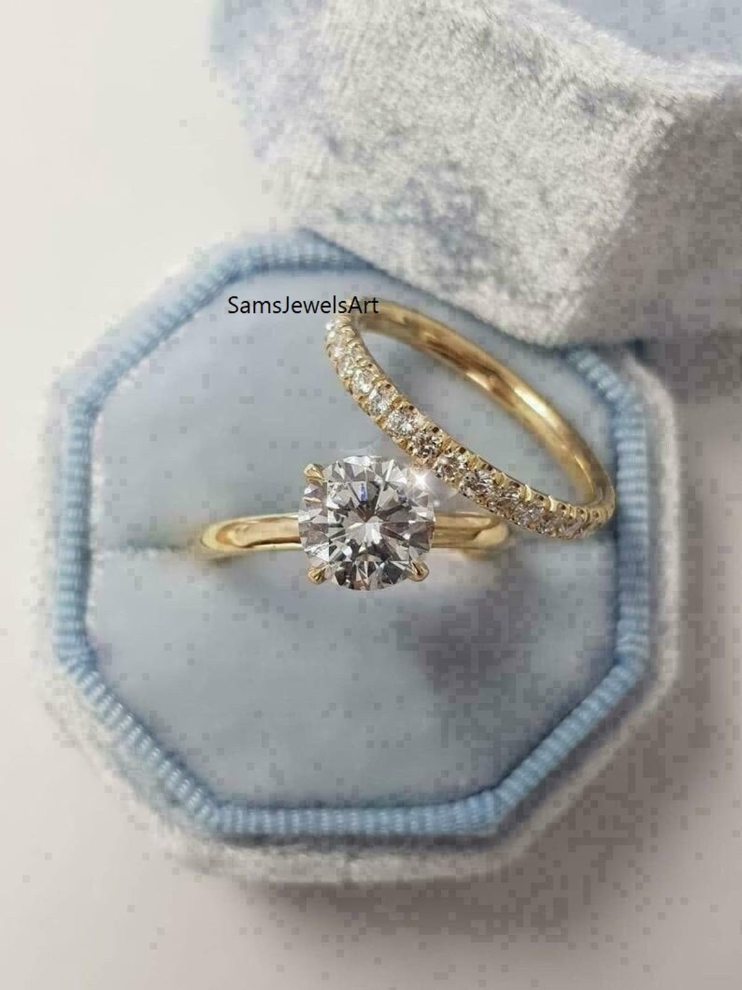 1.5 CT Round Cut Moissanite Wedding Bridal Set , 14K Solid Yellow Gold ...