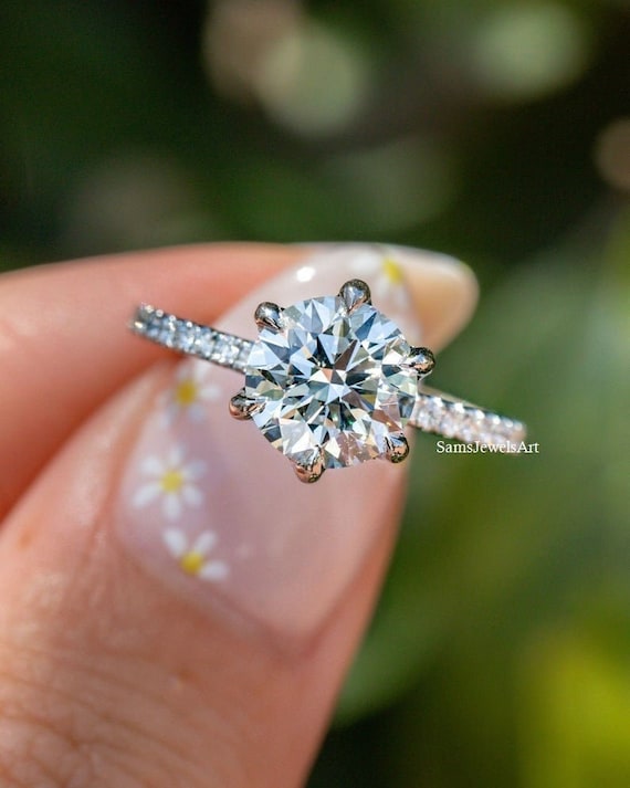 2CT Round Brilliant Cut Moissanite Women Ring / Solid 14k Gold Wedding Ring / Sterling Silver Promise Ring / 6 Claw Prong Solitaire Ring