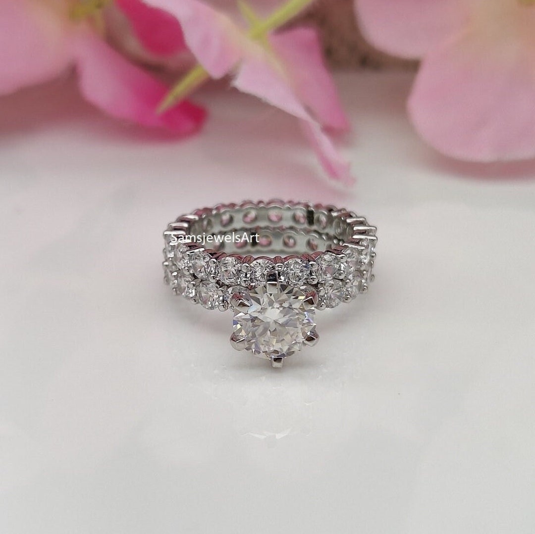 2 CT Brilliant Cut Round Moissanite Wedding Ring Set, 14K Solid White ...