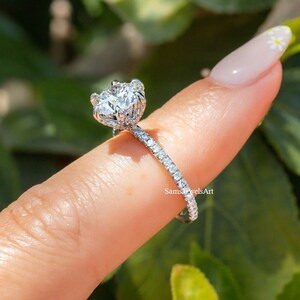 2CT Runde Brilliant Cut Moissanite Frauen Ring / Massiver Ehering aus 14 k Gold / Sterling Silber Versprechen Ring / 6 Krallen Zinken Solitär Ring Bild 6
