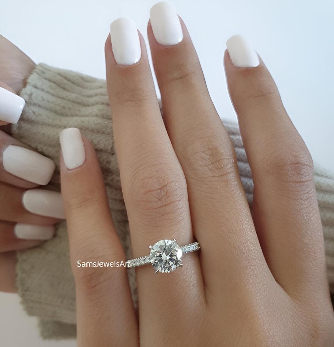 Carat Round Brilliant Diamond Engagement Ring /hidden Halo