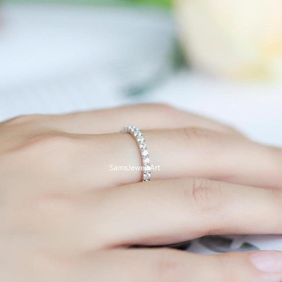 0.40CT Full Eternity Round Cut Simulated Diamonds Band/Classic Anniversary Band For Her/14K Solid White Gold Engagement Band / Proposal Ring