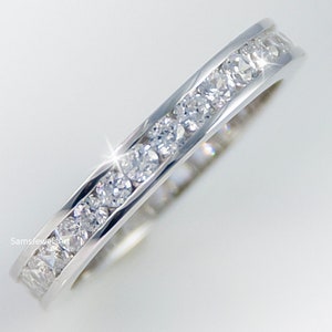 1,2 karat TW klassisk rund moissanitring med kanalfatt, unik vigselring, 925 sterlingsilver med diamanter, alliansring med kanalfatt