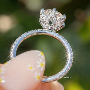 2CT Runde Brilliant Cut Moissanite Frauen Ring / Massiver Ehering aus 14 k Gold / Sterling Silber Versprechen Ring / 6 Krallen Zinken Solitär Ring Bild 7