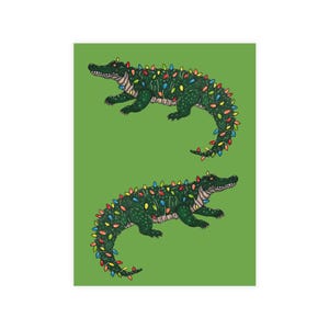 Feestelijke alligator-briefkaartbundel - kerstkaarten, kerstkaarten, uniek briefpapier, milieuvriendelijke geschenken, grillige kunst