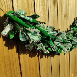 3FT St Patrick&#39;s Day green white black shamrock buffalo plaid gingham rag garland