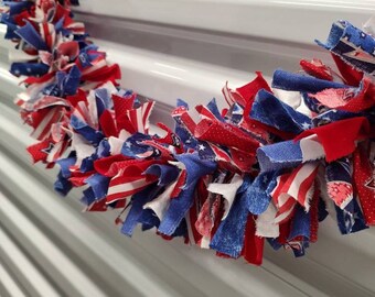 3FT Memorial Day, Independence Day, 4th of July, red white blue, stars and stripes, rag garland swag bunting valance