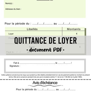 PDF rent receipt to be completed - instant download