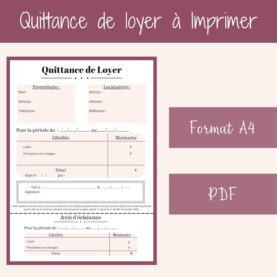 Quittance de loyer PDF à compléter téléchargement instantané -  France