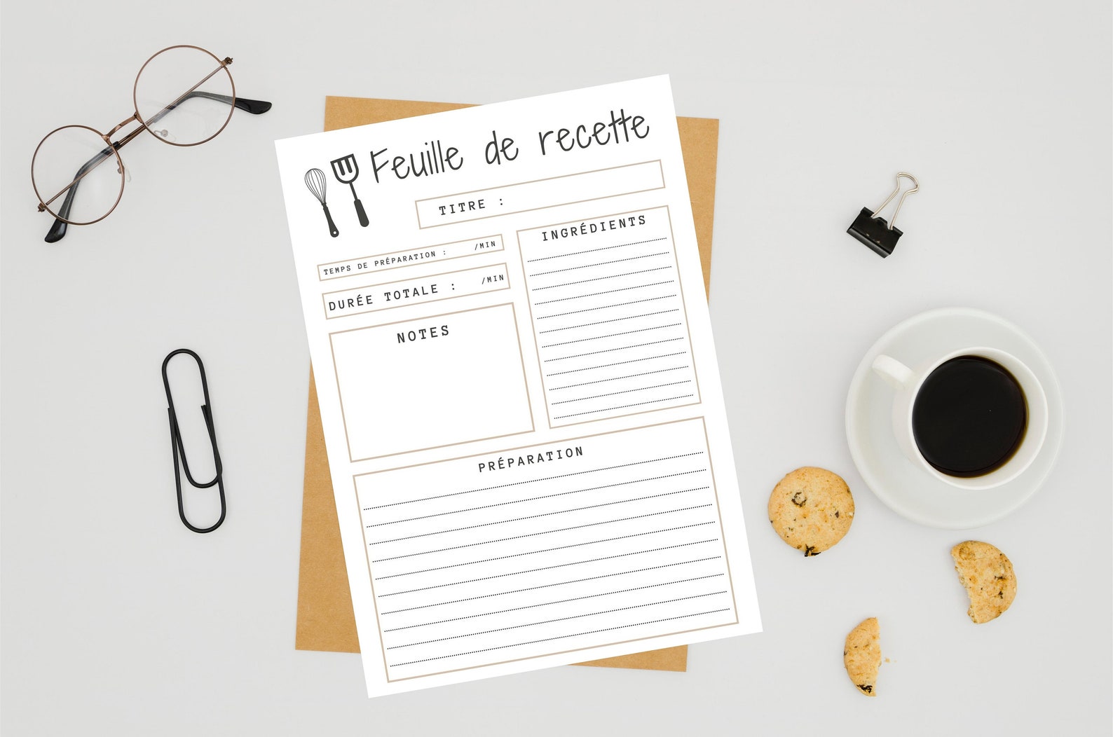 Page De Garde Cahier De Recettes De Cuisine A Imprimer Feuille de recette à compléter - feuille recette numérique à imprimer