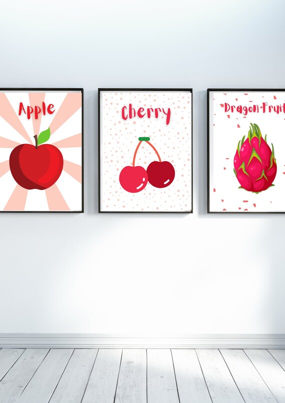 Set of 3 Fruits Nursery Prints Nursery Decor Fruits Decor Etsy