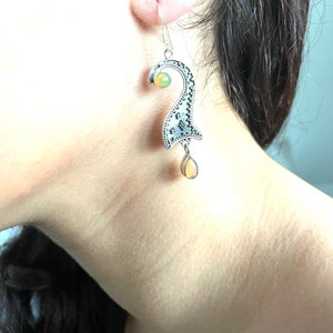 Vintage 952 silver earrings with opal gemstones Indian heritage image 4
