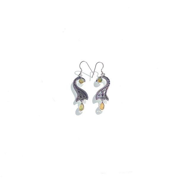 Vintage 952 silver earrings with opal gemstones Indian heritage