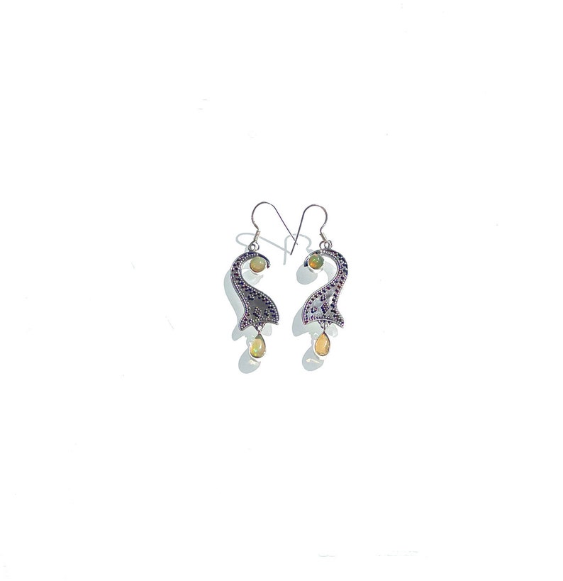 Vintage 952 silver earrings with opal gemstones Indian heritage image 1