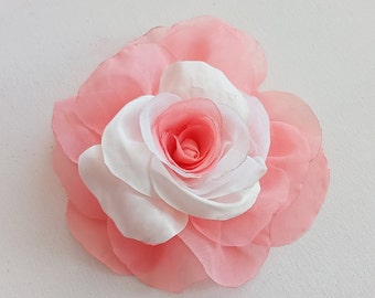 Gorgeous Oversized Floral Brooch in Rose and White Handmade Statement Pin for Women