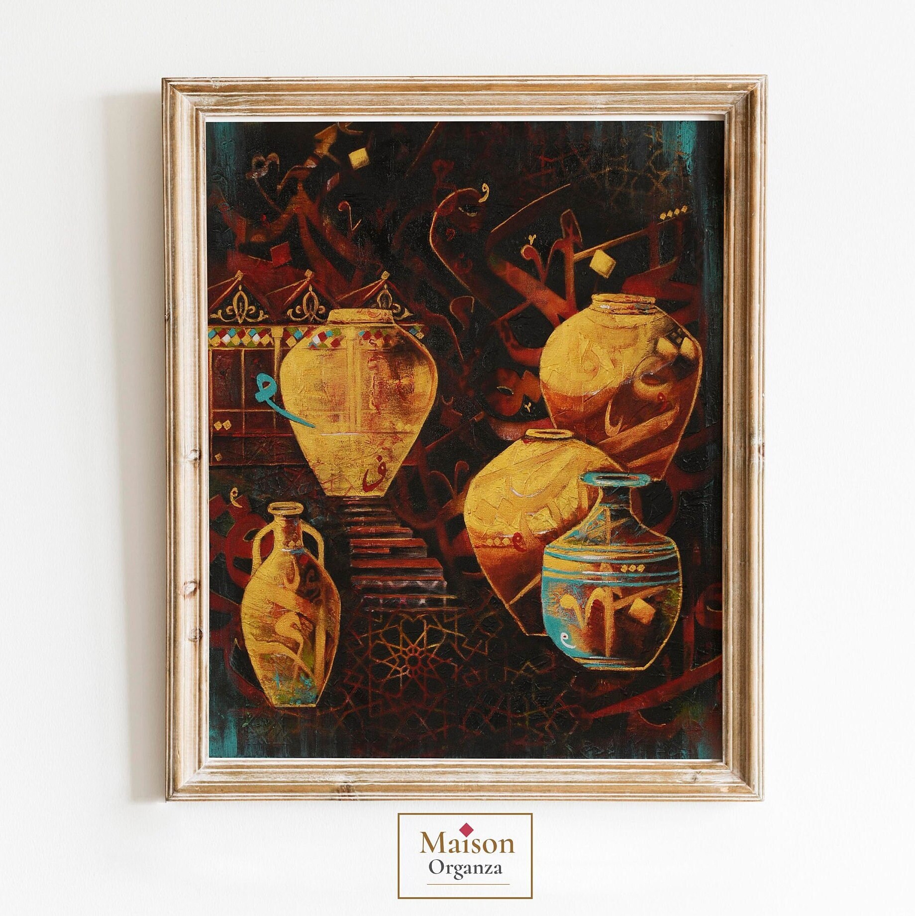 Vaso in terracotta con toni terra, decorazione murale mediterranea, calligrafia araba, vasi di ulivo, vaso in terracotta