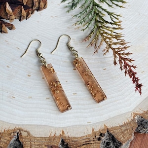 Gold Flake Copper Brown Acetate Small Pillar Earrings