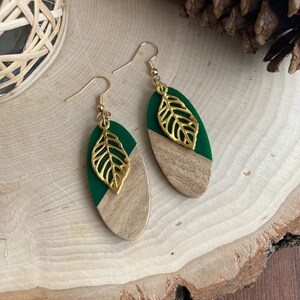 Gold Leaf and Wood Charm Earrings