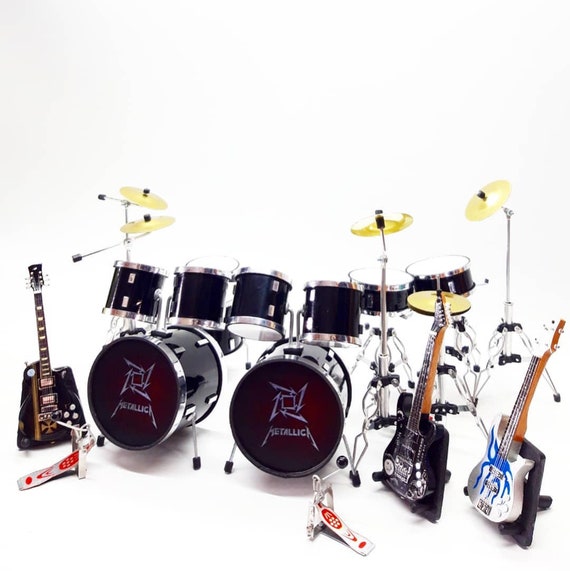 Miniature Drum Metallica Double Bass Plus Guitar James Hetfield and Kirk  Hammett Scale 1/12 Exclusive Musical Instruments Handmade Display 