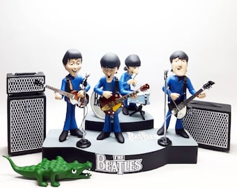 Action Figures Statua The Beatles Paul McCartny, John lennon, Ringo starr, George Harrison CHITARRA IN MINIATURA GRATUITA e Amp Sound Vox