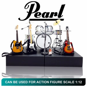 Miniature Drum Pearl White Miniature Guitar And Miniature Mic Scale 1/12 Exclusive Musical Instruments handmade Display