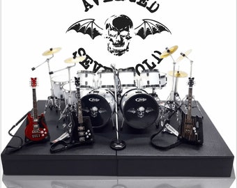 Exclusive Miniature Guitar and Drum Miniatures Avenged Sevenfold A7X Scale 1/12 Free Box Exclusive Can Use For Stage