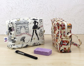 Compartmentalized toiletry or makeup bag in coated fabric