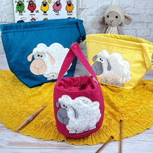 Borsa porta-progetto ricamata per trasportare i tuoi lavori a maglia/uncinetto di diverse dimensioni