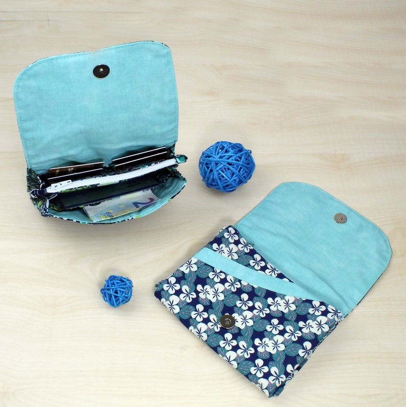 Coin purse, card holder Fleurs bleu/vert