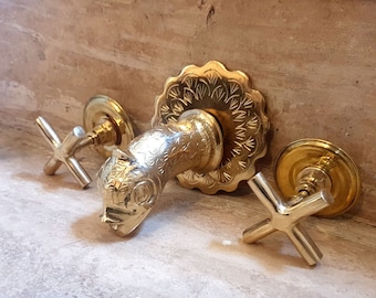 Brass Unlacquered Wall Mount Faucet - Moroccan Wall Mounted Head Fish Bathroom faucet - Kitchen Faucet - Brass Faucet - Vintage Faucet