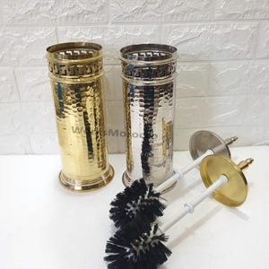 Unlacquered Brass Hammered Toilet Brush, Brush For Bathroom, Brass Bathroom Accessories - Toilet Holder Freestanding - bathroom