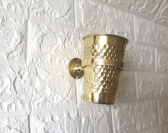 Hammered Unlacquered Brass Toothbrush Holder, Wall Mount Bathroom Cup