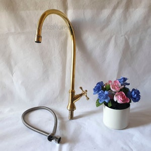 Unlacquered Brass Kitchen Faucet, Bathroom Faucet Cold Water, One Handle Brass Cold Water, Single Hole Water