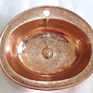 Moroccan Copper Bathroom sink ,Outdoor Vanity Vessel Sink , Copper Handcrafted Drop In Sink, Oval Vessel Sink - Kitchen Sink Toilet Lavatory