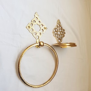 Bathroom Accessories Set of 2 Holders Brass Soap Dish - Round Towel Holder Ring - Wall Mounted Soap Dish - Bathroom décor - Home decor