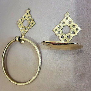 Set of 2 Pcs Bathroom Accessories, Handcrafted Brass Soap Dish, Brass Ring Towel Holder, Bathroom Decor