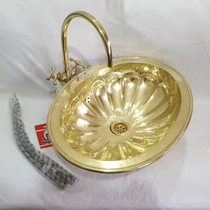 Brass Oval sink wash basin with faucet, Bathroom Sink Faucet, Dropped in Sink, Moroccan sink faucet, Gooseneck brass faucet, Vintage faucet