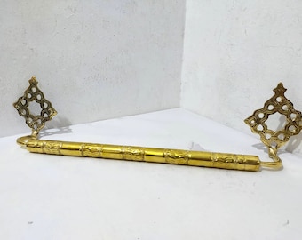 Hammered Brass Towel Holder with Hooks – Bathroom Towel Bar