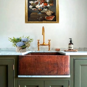 Unlacquered 8&quot; Brass Bridge faucet, Kitchen Faucets, Brass Bridge Faucet With Linear Legs and Various Handles style