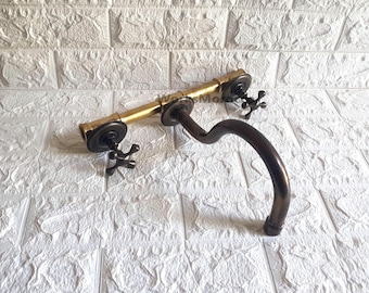 Brass Patina Wall Mounted Faucet – with Cross Handles & Valve