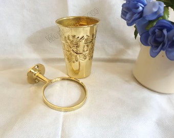 Portacepillos de dientes de pared de latón hecho a mano – Taza de baño marroquí