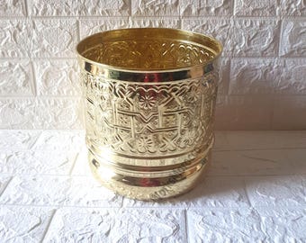 Handcrafted Brass Moroccan Waste Basket – Unlacquered Bathroom Trash Can
